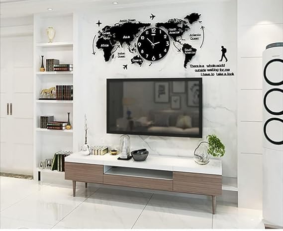 Acrylic World Map Wall Clock Black