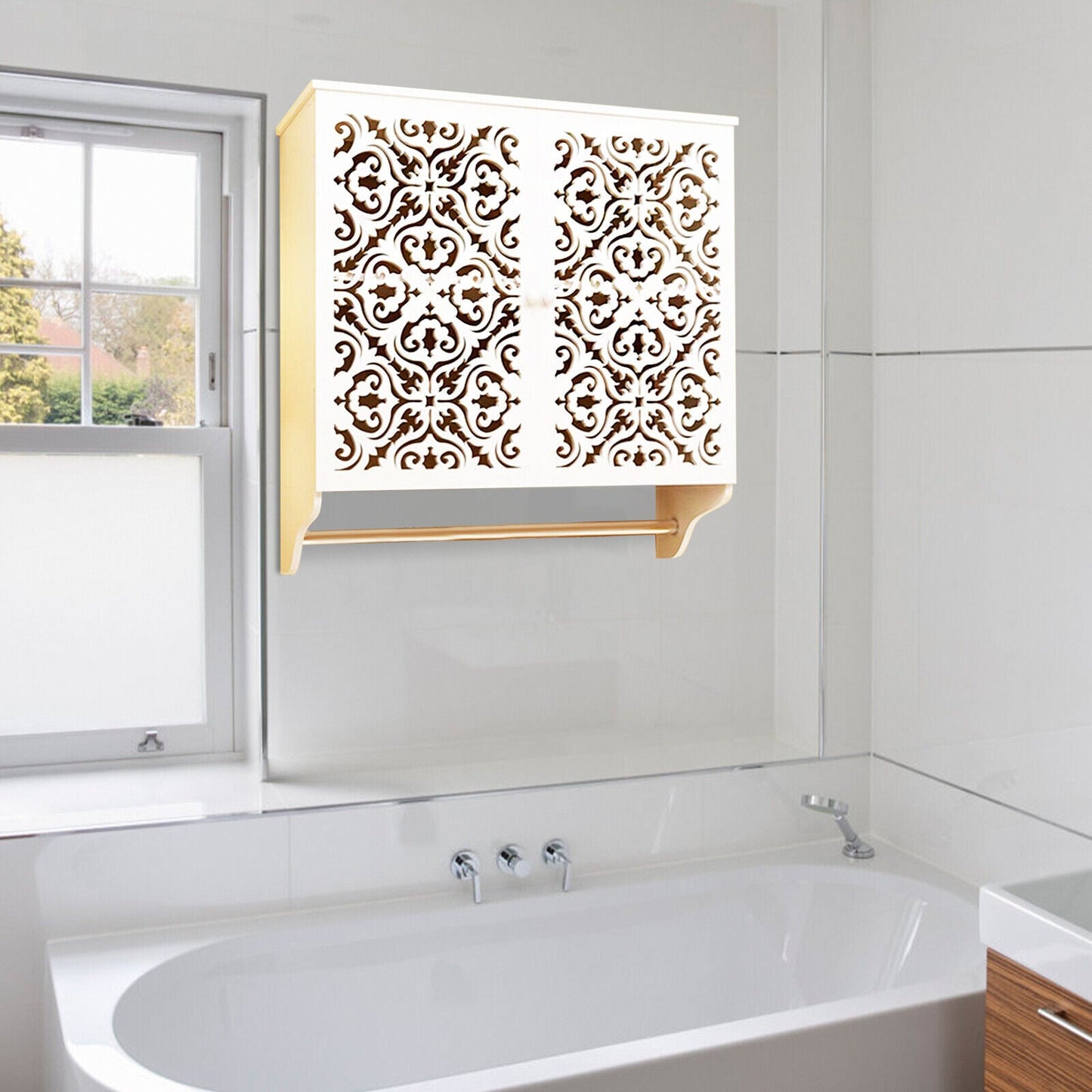 Bathroom Wall Mounted Cabinet With Towel Rod